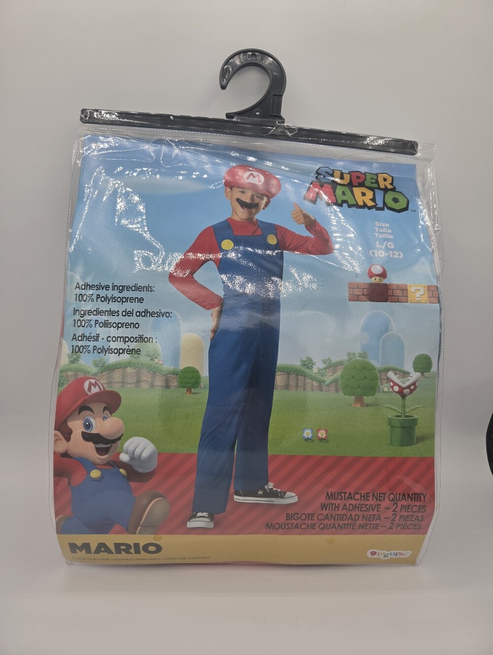 Super Mario Mario Costume Complete Outfit Hat Mustache Size L/G 10-12